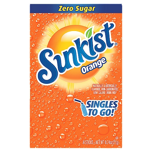 Sunkist Singles To Go Zero Sugar Orange Drink Mix, 6 count, 0.74 oz