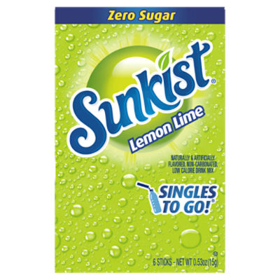 Sunkist Singles To Go Lemon Lime Drink Mix, 6 count, 0.53 oz