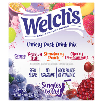 Welch's Singles To Go! Variety Pack Drink Mix, 30 count, 2.39 oz