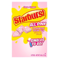 Starburst Singles to Go! Zero Sugar All Pink Strawberry Drink Mix, 6 count, 0.43 oz, 6 Each