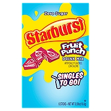 Starburst Singles to Go! Zero Sugar Fruit Punch Drink Mix, 6 count, 0.59 oz
