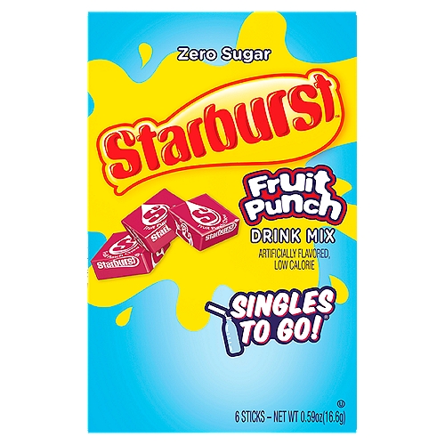 Starburst Singles to Go! Zero Sugar Fruit Punch Drink Mix, 6 count, 0.59 oz