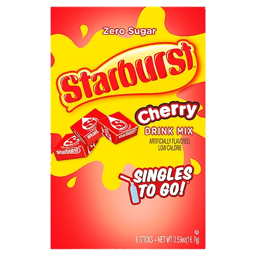 Starburst Singles to Go! Zero Sugar Cherry Drink Mix, 6 count, 0.59 oz