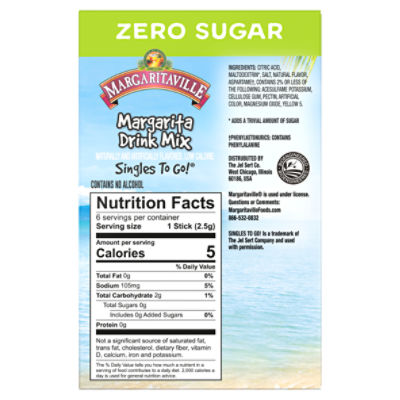 Margaritaville Zero Sugar Margarita Drink Mix, 6 count, 0.58 oz
