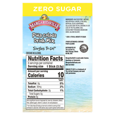 Margaritaville Zero Sugar Piña Colada Drink Mix, 6 count, 0.70 oz
