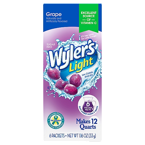 Wyler's Light Grape Low Calorie Drink Mix, 6 count, 1.16 oz 