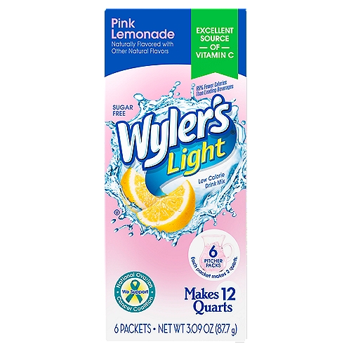 Wyler's Light Pink Lemonade Low Calorie Drink Mix, 6 count, 3.09 oz