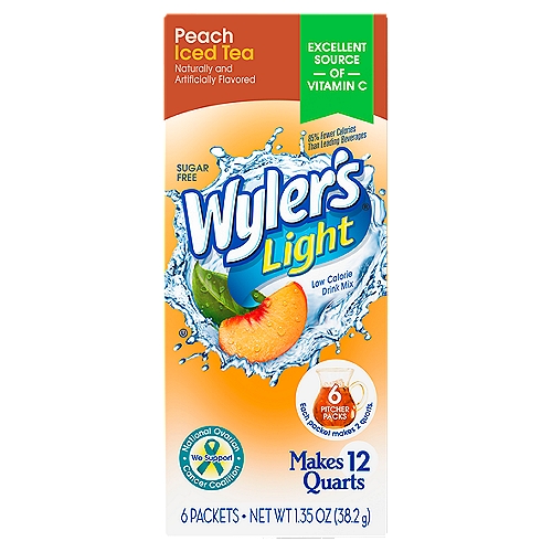 Wyler's Light Peach Iced Tea Low Calorie Drink Mix, 6 count, 1.35 oz