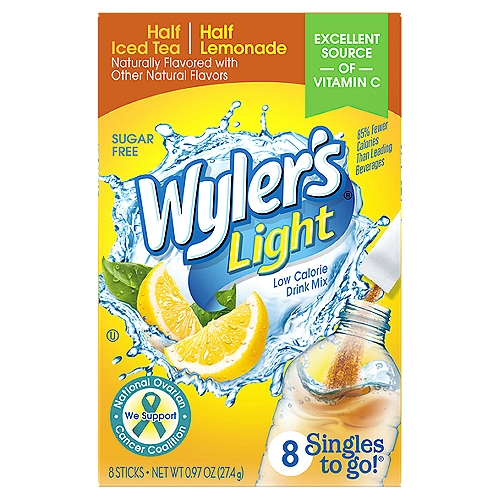 Wyler's Light Half Iced Tea Half Lemonade Low Calorie Drink Mix, 8 count, 0.97 oz