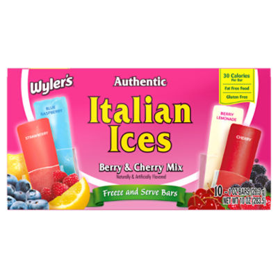 Wyler's Authentic Italian Ices Berry & Cherry Mix Freeze and Serve Bars, 1 oz, 10 count
