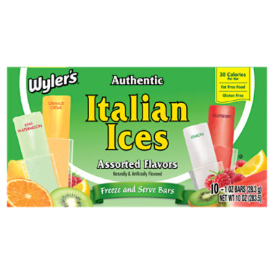 Wyler's Authentic Italian Ices Assorted Flavors Freeze and Serve Bars, 1 oz, 10 count