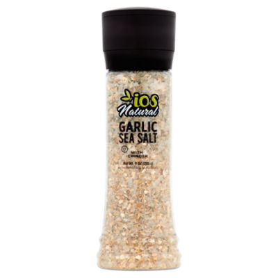 IOS Natural Garlic Sea Salt with Grinder, 9 oz