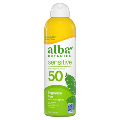 Alba Botanica Sensitive Fragrance Free Broad Spectrum Sunscreen Spray, SPF 50, 5 fl oz