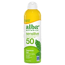 alba Botanica Fragrance Free Broad Spectrum SPF 50 Sensitive Sunscreen, Clear Spray, 6 Ounce