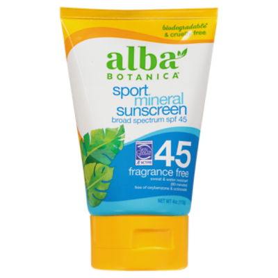 Alba BOTANICA Sport Mineral Broad Spectrum Sunscreen Lotion, SPF 45, 4 oz