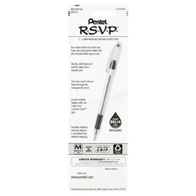 Pentel R.S.V.P. Medium 1.0mm Black Ink Ballpoint Pen, 2 count