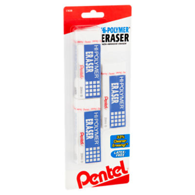 Pentel Hi-Polymer Non-Abrasive Eraser, 3 count