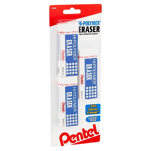 Pentel Hi-Polymer Non-Abrasive Eraser, 3 count