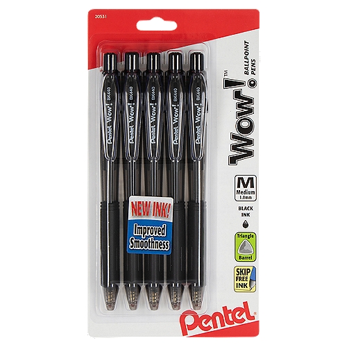 Pentel Wow! Medium 1.0mm Black Ink Ballpoint Pens, 5 count