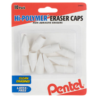 Pentel Hi-Polymer Non-Abrasive Eraser Caps, 10 count