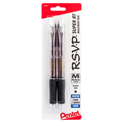 Pentel R.S.V.P. Medium 1.0mm Black Ink Super RT Ballpoint Pens, 2 count
