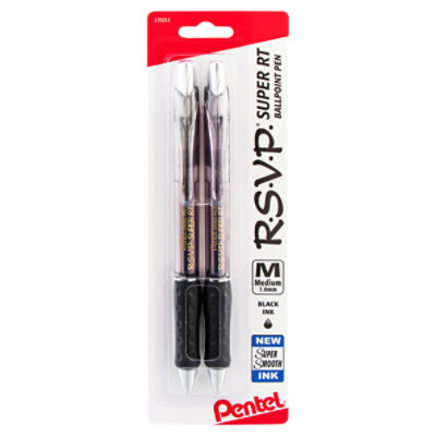 Pentel R.S.V.P. Medium 1.0mm Black Ink Super RT Ballpoint Pens, 2 count, 2 Each