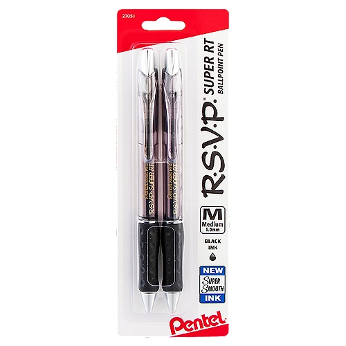 Pentel R.S.V.P. Medium 1.0mm Black Ink Super RT Ballpoint Pens, 2 count