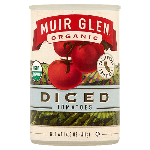 Juicy tomatoes are harvested at peak flavor, peeled, diced and seasoned lightly with a dash of sea salt. Gluten Free; Cans made with Non-BPA Lining; Non-GMO; Kosher; USDA Organic.