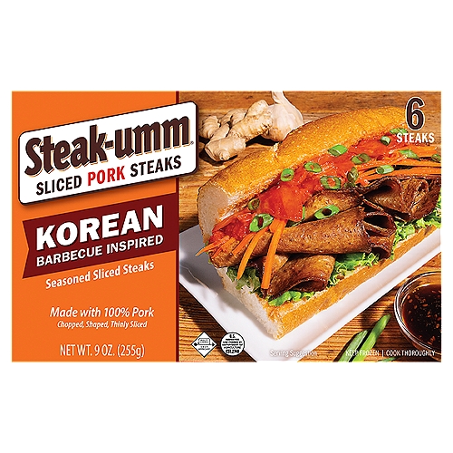 Steak-umm Korean Barbecue Inspired Seasoned Sliced Pork Steaks, 6 count, 9 oz