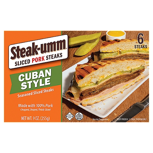 Steak-umm Cuban Style Seasoned Sliced Pork Steaks, 6 count, 9 oz