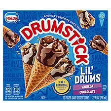 Nestlé Drumstick Lil' Drums Vanilla and Chocolate Frozen Dairy Dessert Cones, 12 count, 27 fl oz, 27 Fluid ounce