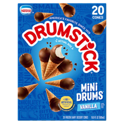 Nestlé Drumstick Mini Drums Vanilla Frozen Dairy Dessert Cones, 20 count, 16.9 fl oz