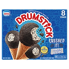 Nestlé Drumstick Crushed It! Cookies & Cream Frozen Dairy Dessert Cones, 8 count, 36.8 fl oz, 36.8 Fluid ounce