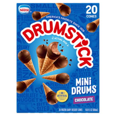 Nestlé Drumstick Mini Drums Chocolate Frozen Dairy Dessert Cones, 20 count, 16.9 fl oz