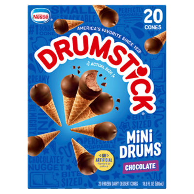 Nestlé Drumstick Mini Drums Chocolate Frozen Dairy Dessert Cones, 20 count, 16.9 fl oz, 20 Each