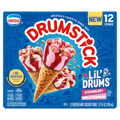 Nestle Drumstick Lil' Drums Vanilla Strawberry Frozen Dairy Dessert Cones, 12 count, 27 fl oz