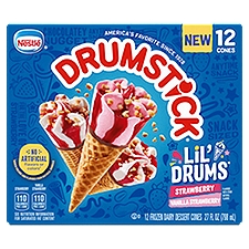 Nestle Drumstick Lil' Drums Vanilla Strawberry Frozen Dairy Dessert Cones, 12 count, 27 fl oz, 27 Fluid ounce