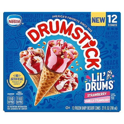 Nestle Drumstick Lil' Drums Vanilla Strawberry Frozen Dairy Dessert Cones, 12 count, 27 fl oz