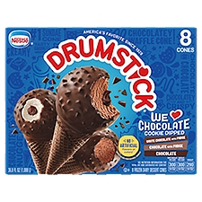 Nestlé Drumstick We Love Chocolate Cookie Dipped Frozen Dairy Dessert Cones, 8 count, 36.8 fl oz