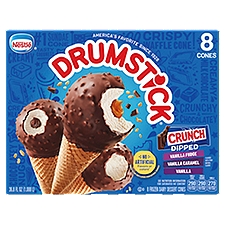Drumstick Crunched Dipped, Frozen Dairy Dessert Cones, 8 Each