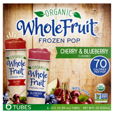 Whole Fruit Organic Cherry & Blueberry Flavored Frozen Pop, 3 fl oz, 6 count, 18 Fluid ounce