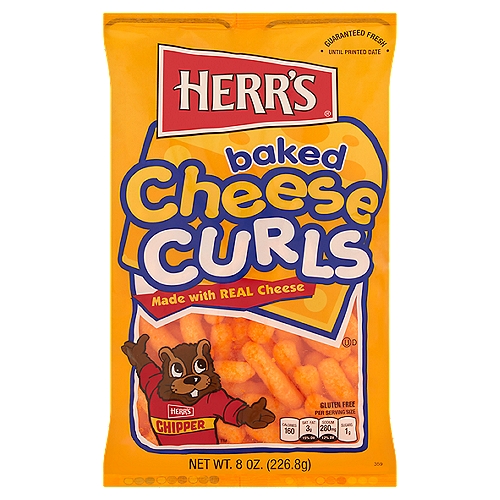 Herr's Baked Cheese Curls, 8 oz
Herr's® Cheese Curls are a big favorite with kids of all ages. And why not - their great taste makes any snack or meal extra special.
You can feel good about giving your family Herr's Cheese Curls. We use only real cheese - our own special blend of natural cheddars. The curls are made from pure corn meal, and are then baked, not fried, so they're light and fluffy.
Next time your family is looking for a special snack, treat them to the great taste of Herr's Cheese Curls. I'm sure your whole family will enjoy them. In fact, you have my guarantee!
Ed Herr
President/CEO