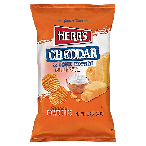 HERR'S Cheddar & Sour Cream Ridged Potato Chips, 7 3/4 oz