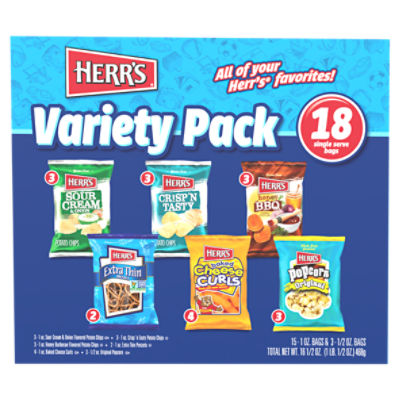 Herr's Single Serve Bags Variety Pack, 1 oz, 18 count, 16.5 Ounce