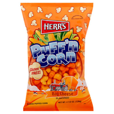 Herr's Puff'n Corn Big Cheese Flavored Hulless Puffed Corn, 4 1/2 oz