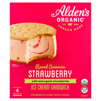 Alden's Organic Round Sammies Strawberry Ice Cream Sandwich, 3.5 fl oz, 4 count