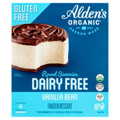 Alden's Organic Round Sammies Dairy Free Vanilla Bean Frozen Dessert Sandwiches, 3.5 fl oz, 4 count