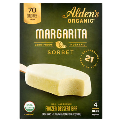 Alden's Organic Margarita Sorbet Non-Alcoholic Frozen Dessert Bar, 2.5 fl oz, 4 count
