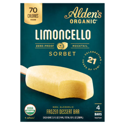 Alden's Organic Limoncello Sorbet Non-Alcoholic Frozen Dessert Bar, 2.5 fl oz, 4 count