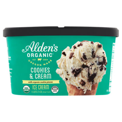 Alden's Organic Cookies & Cream Ice Cream, 1.5 qts